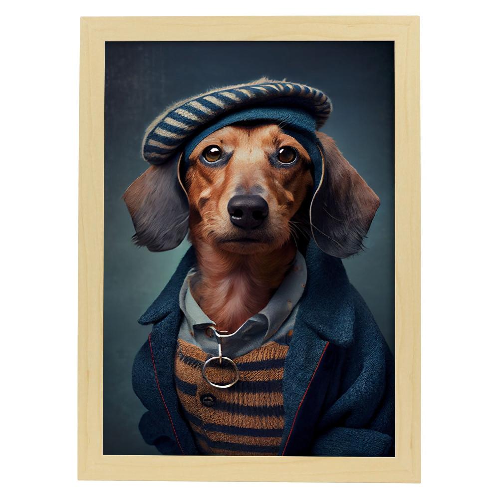 Nacnic Lámina Nacnic De Dachshund Curioso En Fotografía A Color Con Ropa Humana
