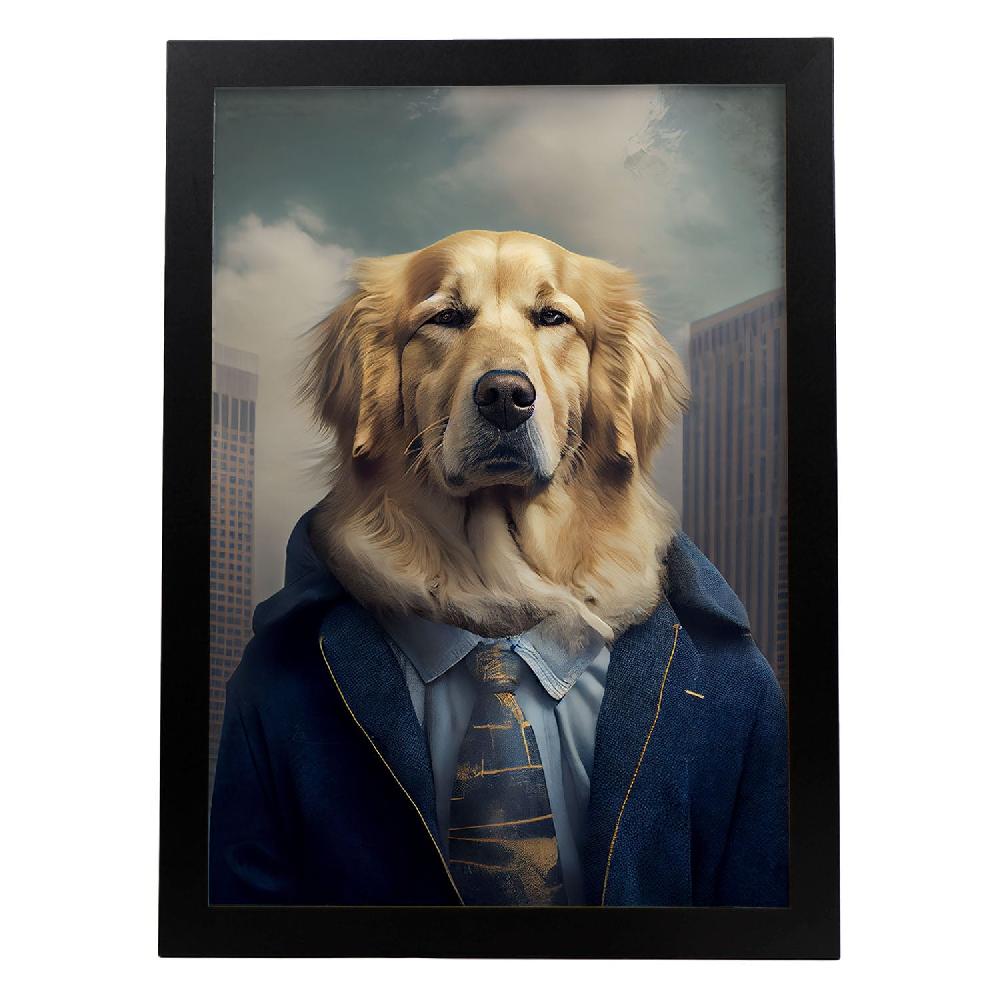 nacnic Lámina Nacnic de Golden Retriever con Ropa Humana en Estilo Fotografía Colorida
