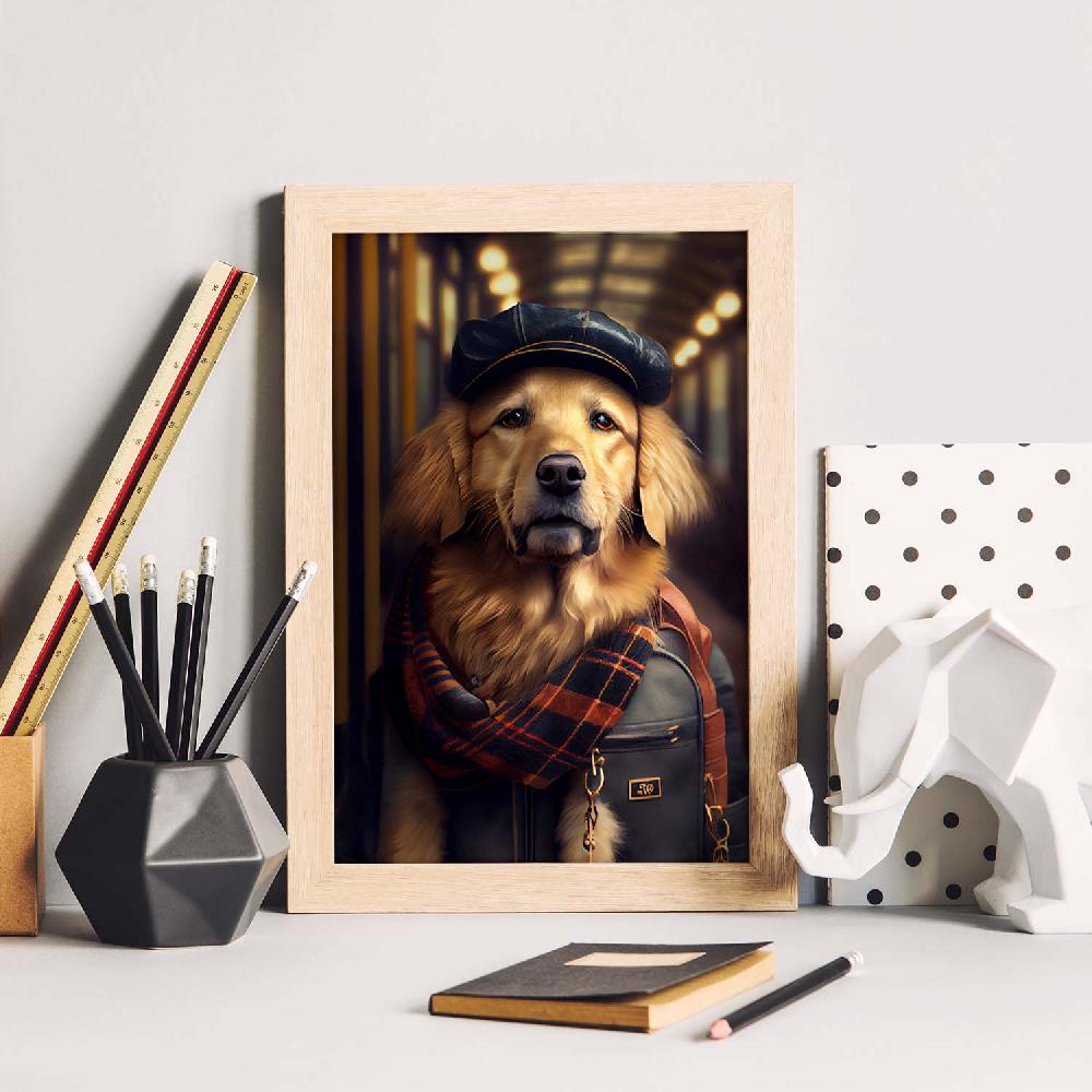 Nacnic Lámina Nacnic De Golden Retriever Con Ropa Humana En Estilo Fotografía A Color
