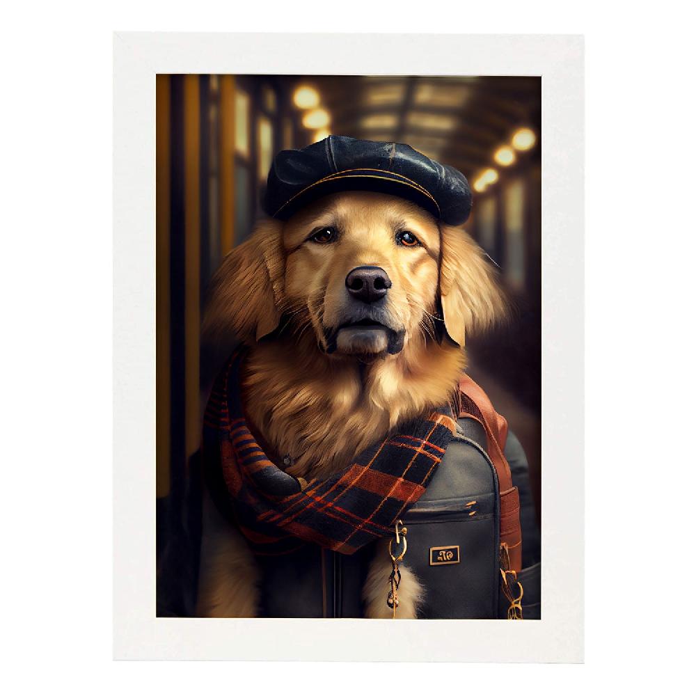Nacnic Lámina Nacnic De Golden Retriever Con Ropa Humana En Estilo Fotografía A Color