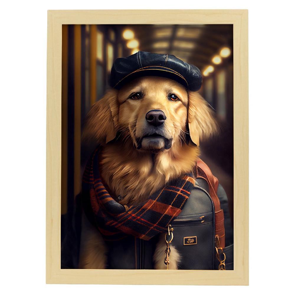 Nacnic Lámina Nacnic De Golden Retriever Con Ropa Humana En Estilo Fotografía A Color