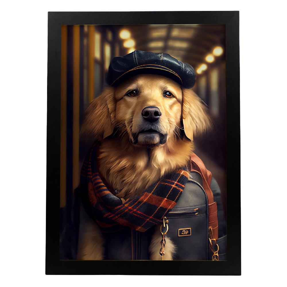 nacnic Lámina Nacnic de Golden Retriever con Ropa Humana en Estilo Fotografía a Color