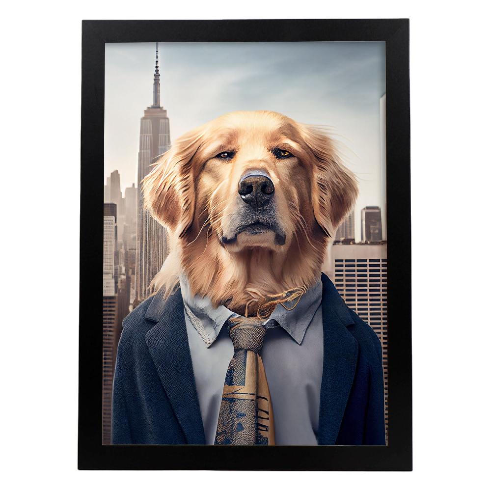 nacnic Lámina Nacnic de Golden Retriever con Ropa Humana en Estilo Fotografía a Todo Color