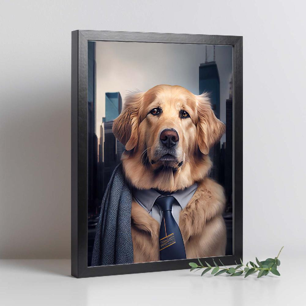 Nacnic Lámina Nacnic De Golden Retriever Racional En Estilo Fotografía A Color Con Ropa Humana