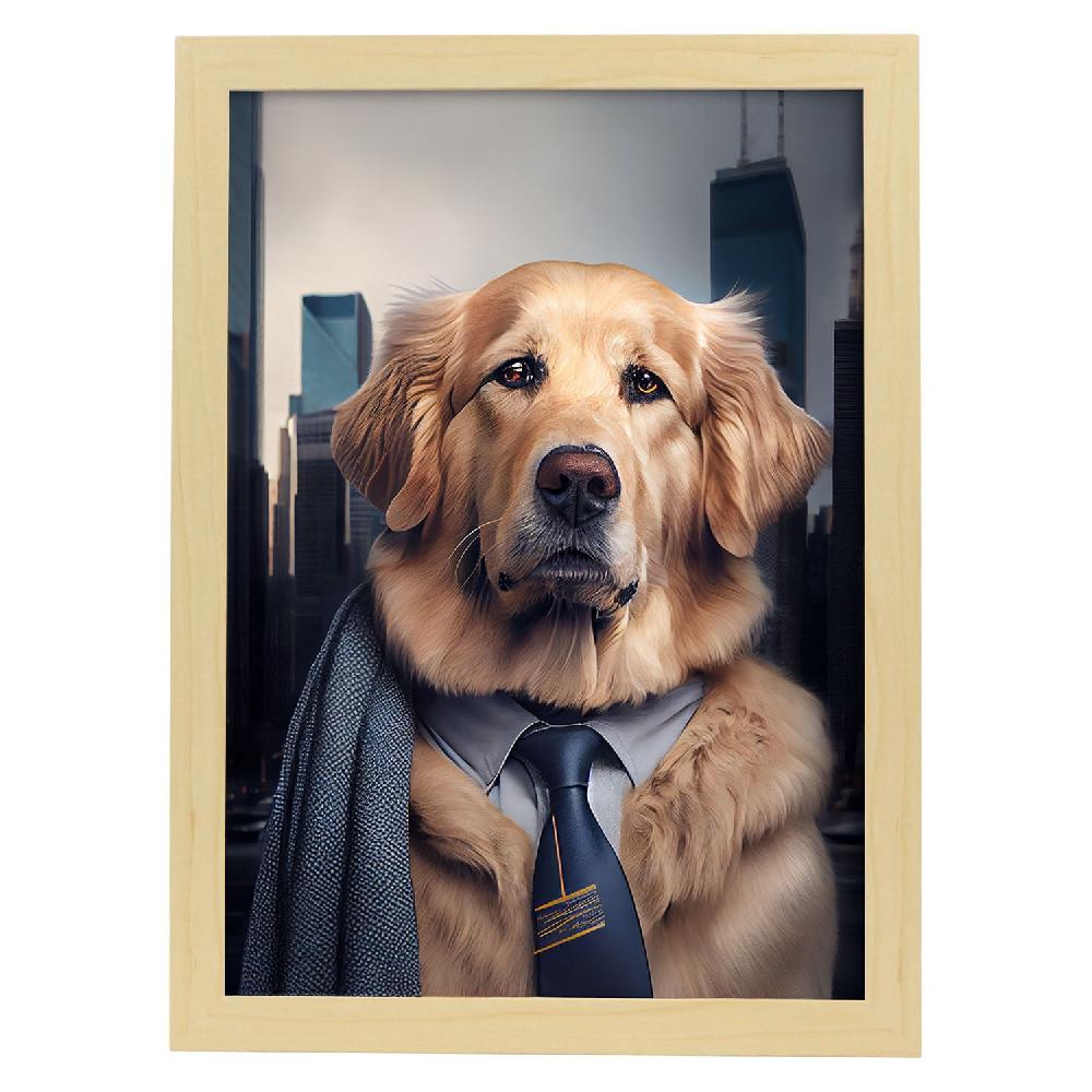 Nacnic Lámina Nacnic De Golden Retriever Racional En Estilo Fotografía A Color Con Ropa Humana