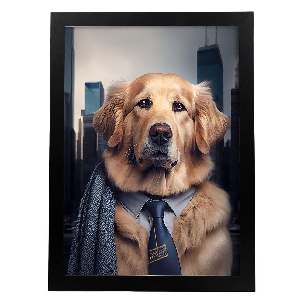 nacnic Lámina Nacnic de Golden Retriever Racional en Estilo Fotografía a Color con Ropa Humana