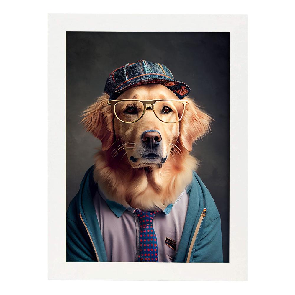 Nacnic Lámina Nacnic De Golden Retriever Sociable En Fotografía Colorida Con Ropa Humana
