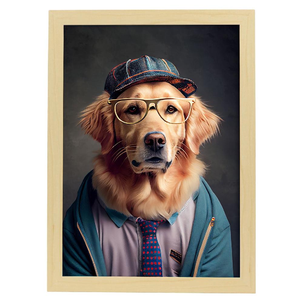 Nacnic Lámina Nacnic De Golden Retriever Sociable En Fotografía Colorida Con Ropa Humana