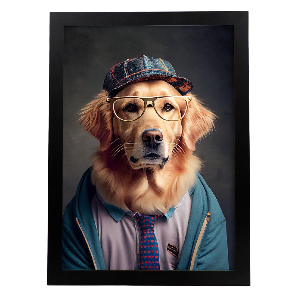 nacnic Lámina Nacnic de Golden Retriever Sociable en Fotografía Colorida con Ropa Humana