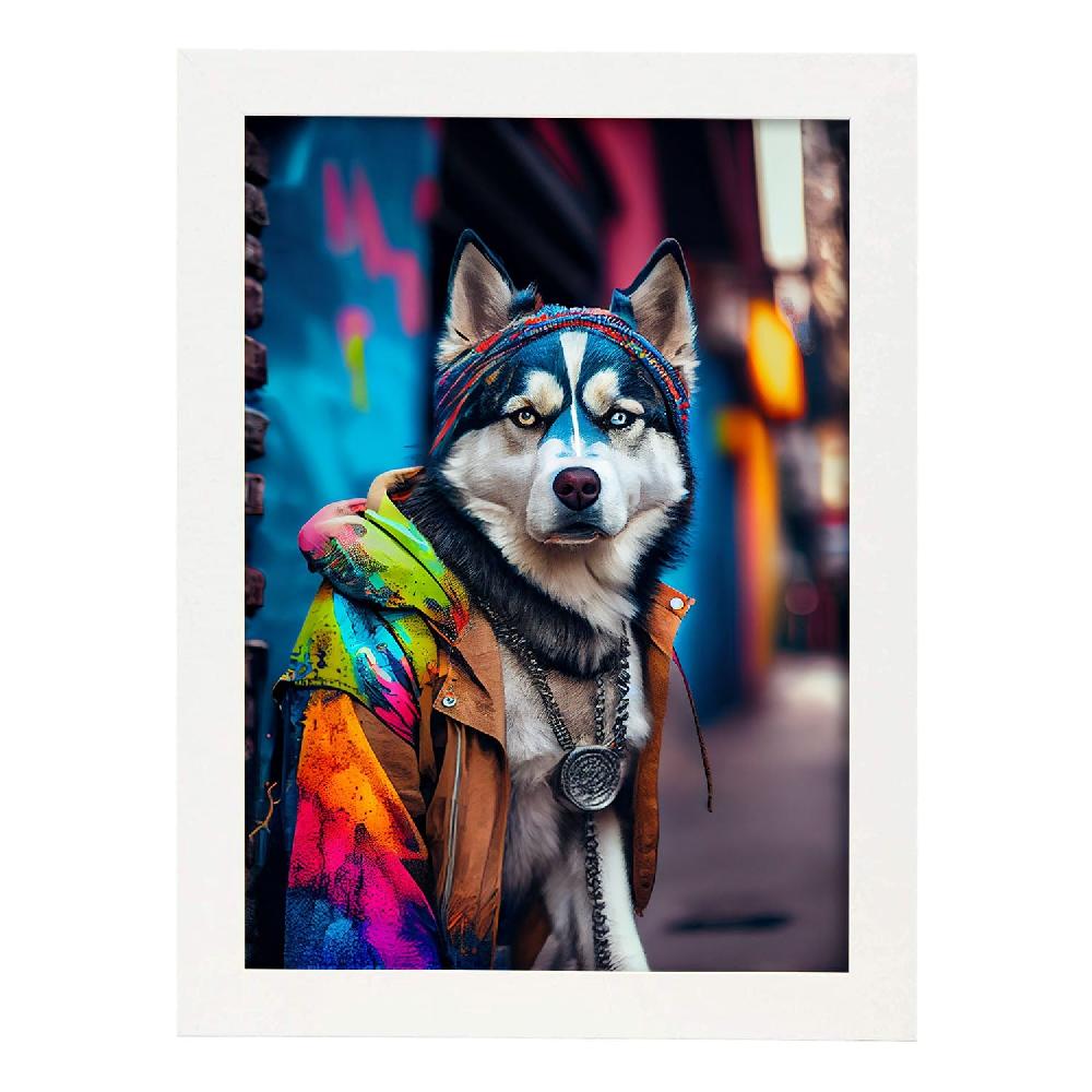 Nacnic Lámina Nacnic De Husky Siberiano Colorido Y Optimista
