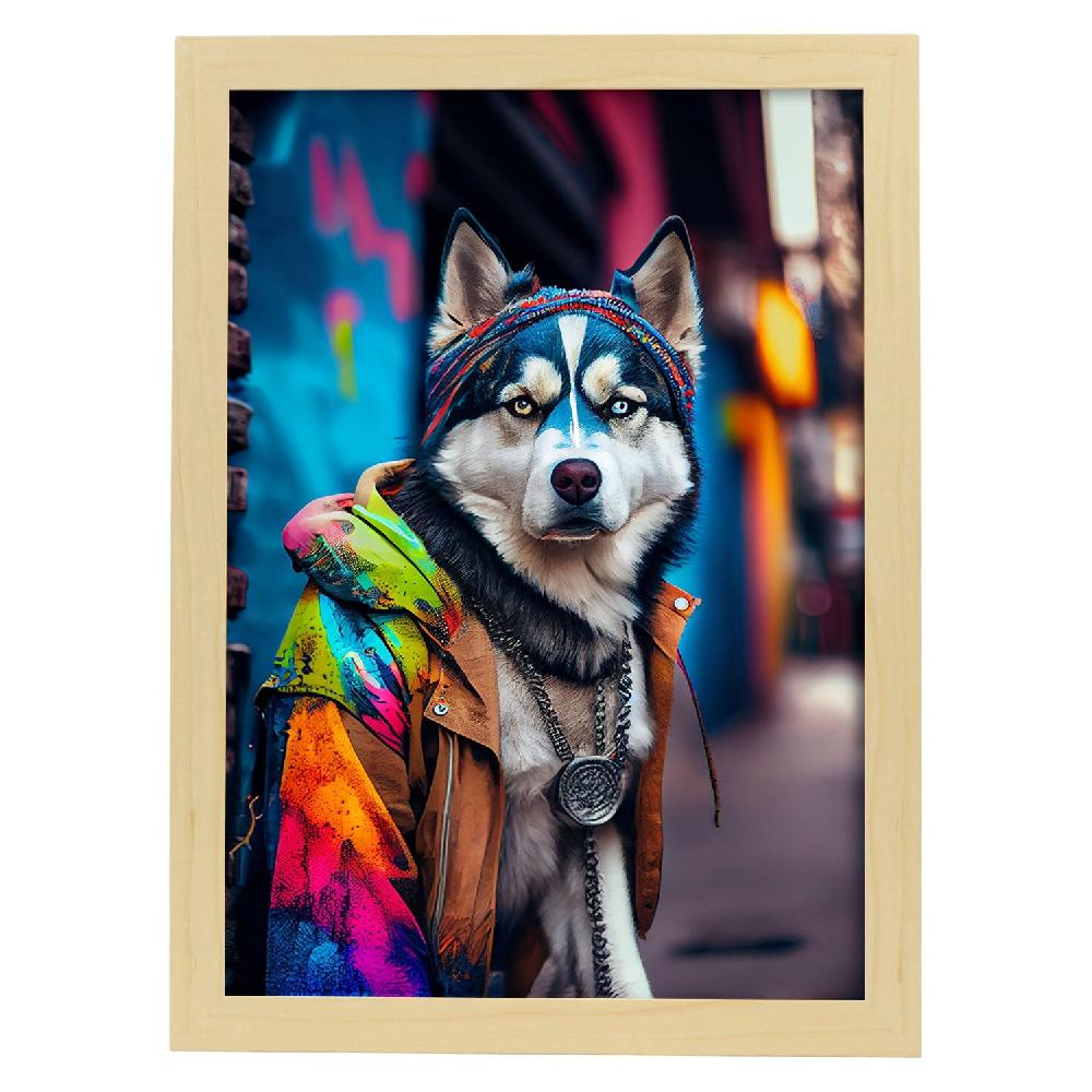 Nacnic Lámina Nacnic De Husky Siberiano Colorido Y Optimista