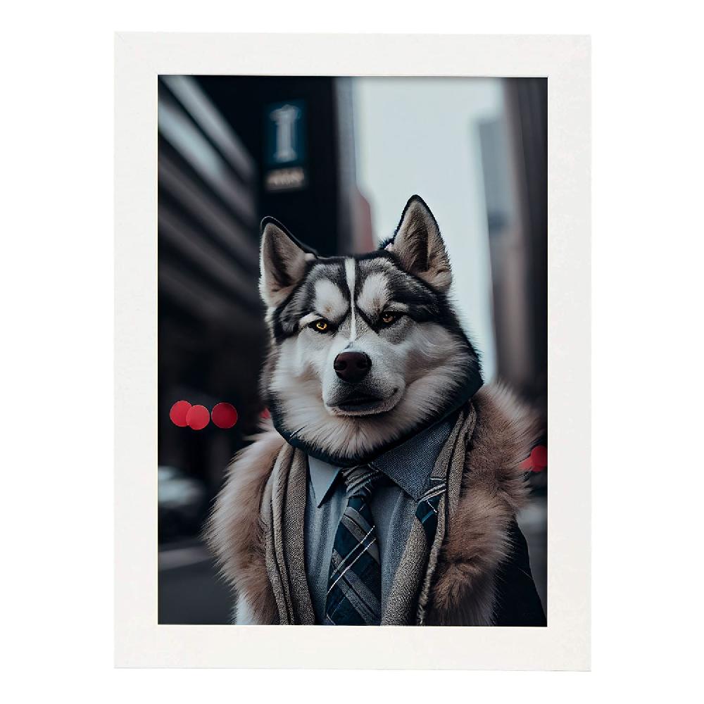 Nacnic Lámina Nacnic De Husky Siberiano Con Ropa Humana En Estilo Fotográfico A Color