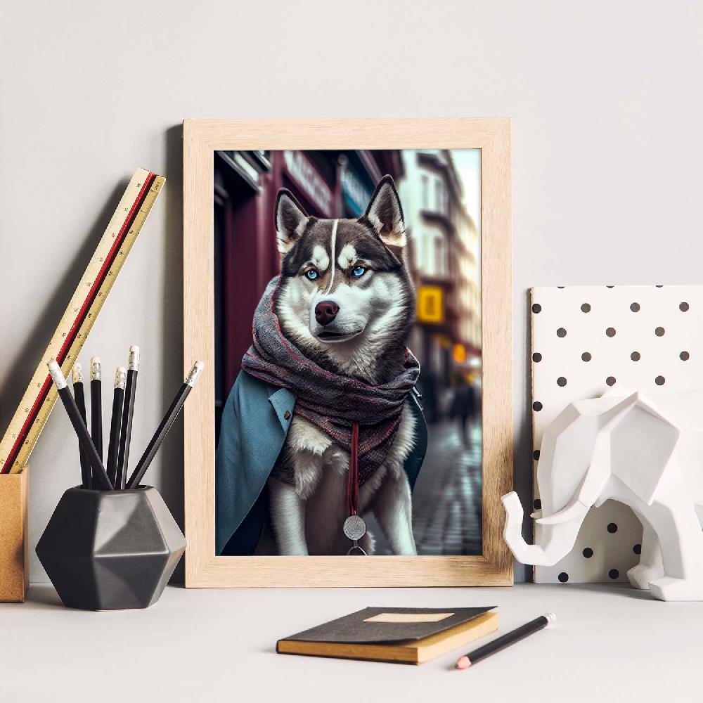 Nacnic Lámina Nacnic De Husky Siberiano Con Ropa Humana En Estilo Fotografía A Color