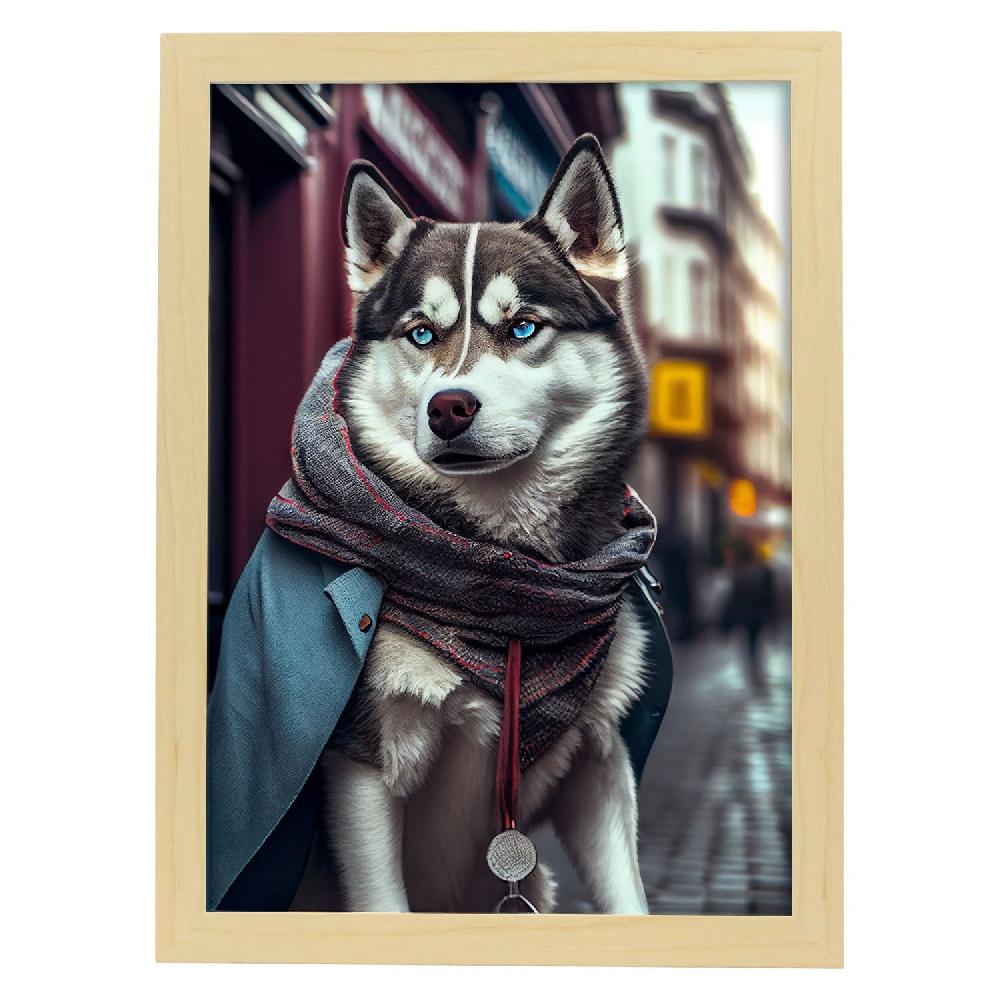 Nacnic Lámina Nacnic De Husky Siberiano Con Ropa Humana En Estilo Fotografía A Color