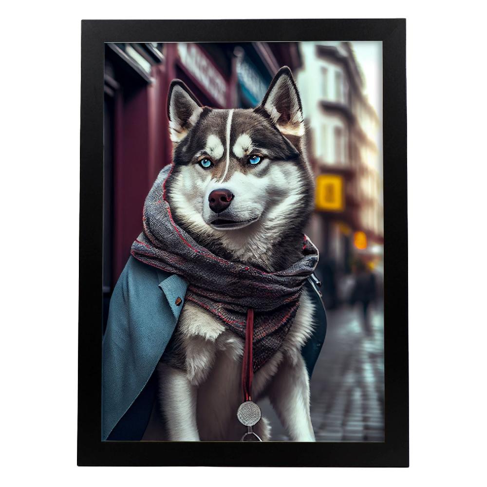 nacnic Lámina Nacnic de Husky Siberiano con Ropa Humana en Estilo Fotografía a Color