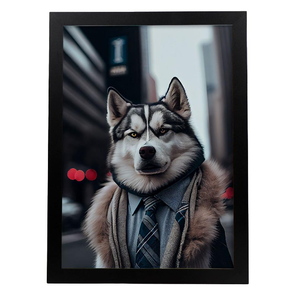 nacnic Lámina Nacnic de Husky Siberiano con Ropa Humana en Estilo Fotográfico a Color