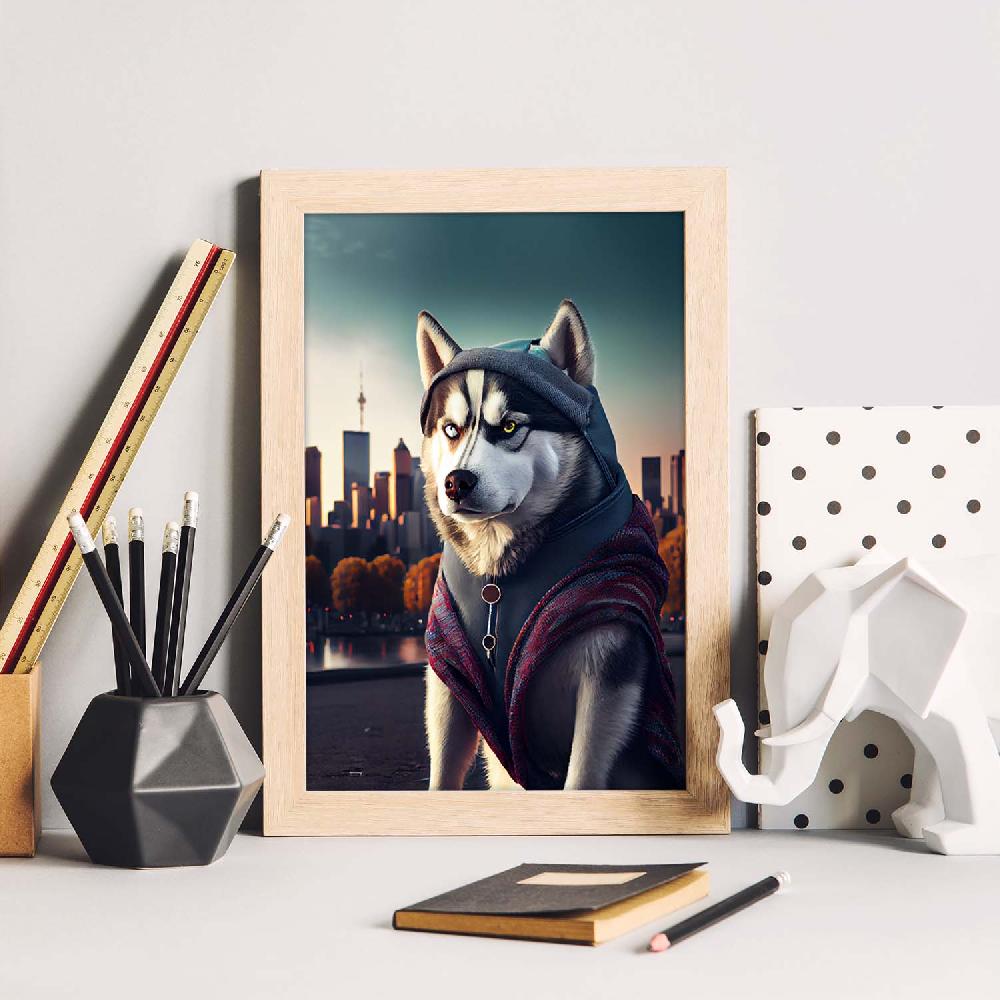 Nacnic Lámina Nacnic De Husky Siberiano Intelectual En Estilo Fotografía A Color