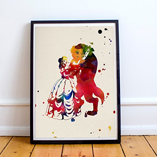 nacnic Lámina Nacnic de La Bella y la Bestia estilo acuarela