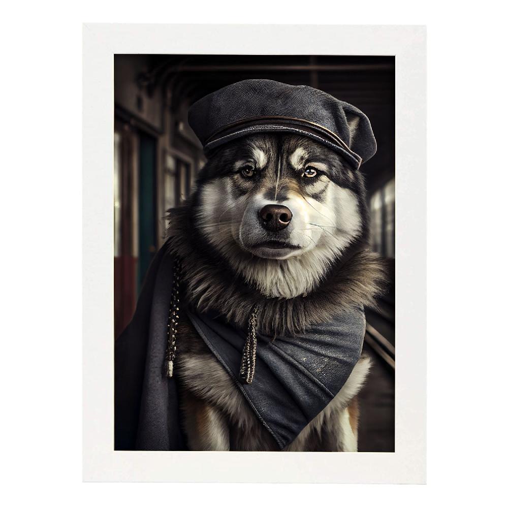 Nacnic Lámina Nacnic De Malamute De Alaska En Estilo Fotografía Colorida Con Ropa Humana
