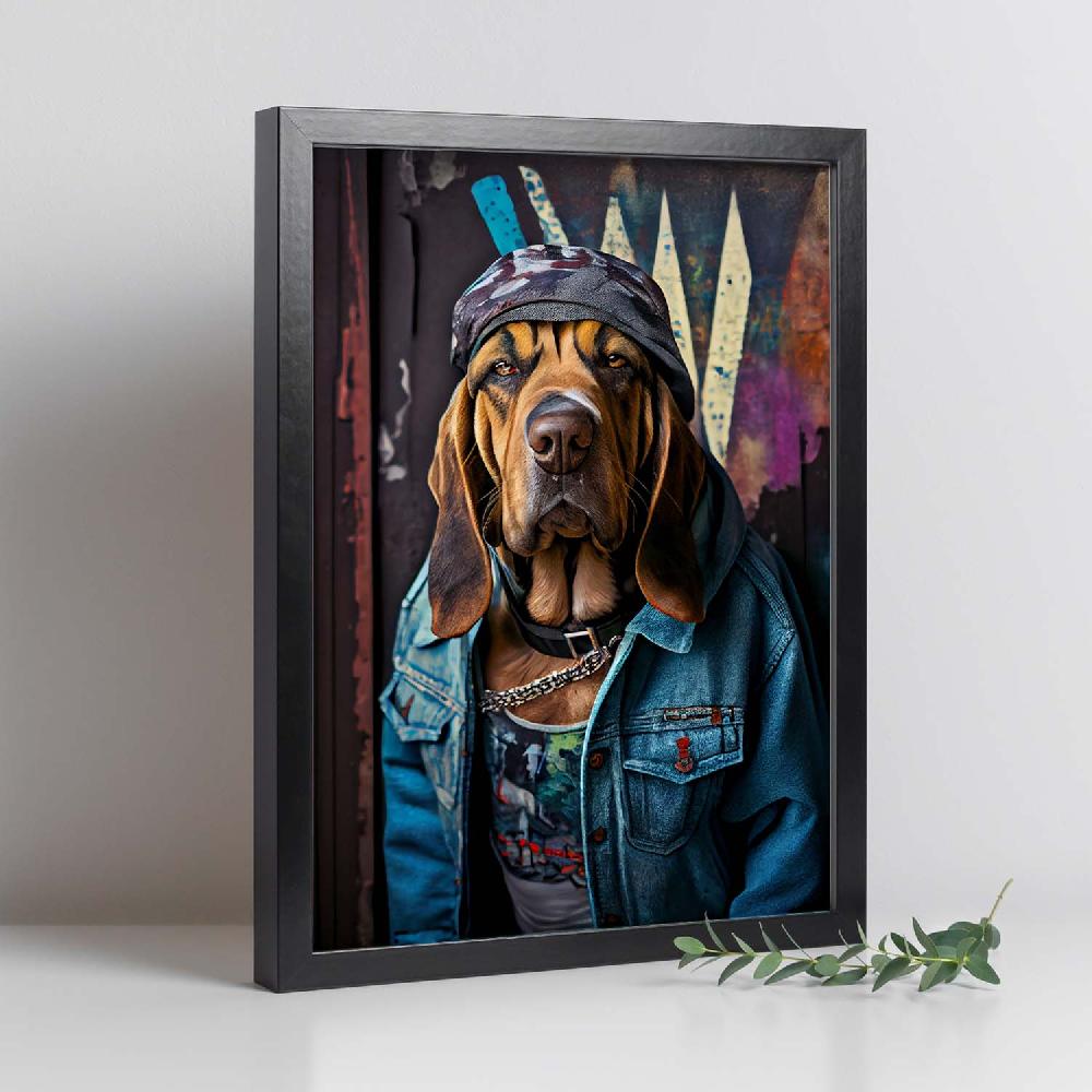 Nacnic Lámina Nacnic De Perro De San Huberto Curioso En Estilo Fotografía Colorida Con Ropa Humana