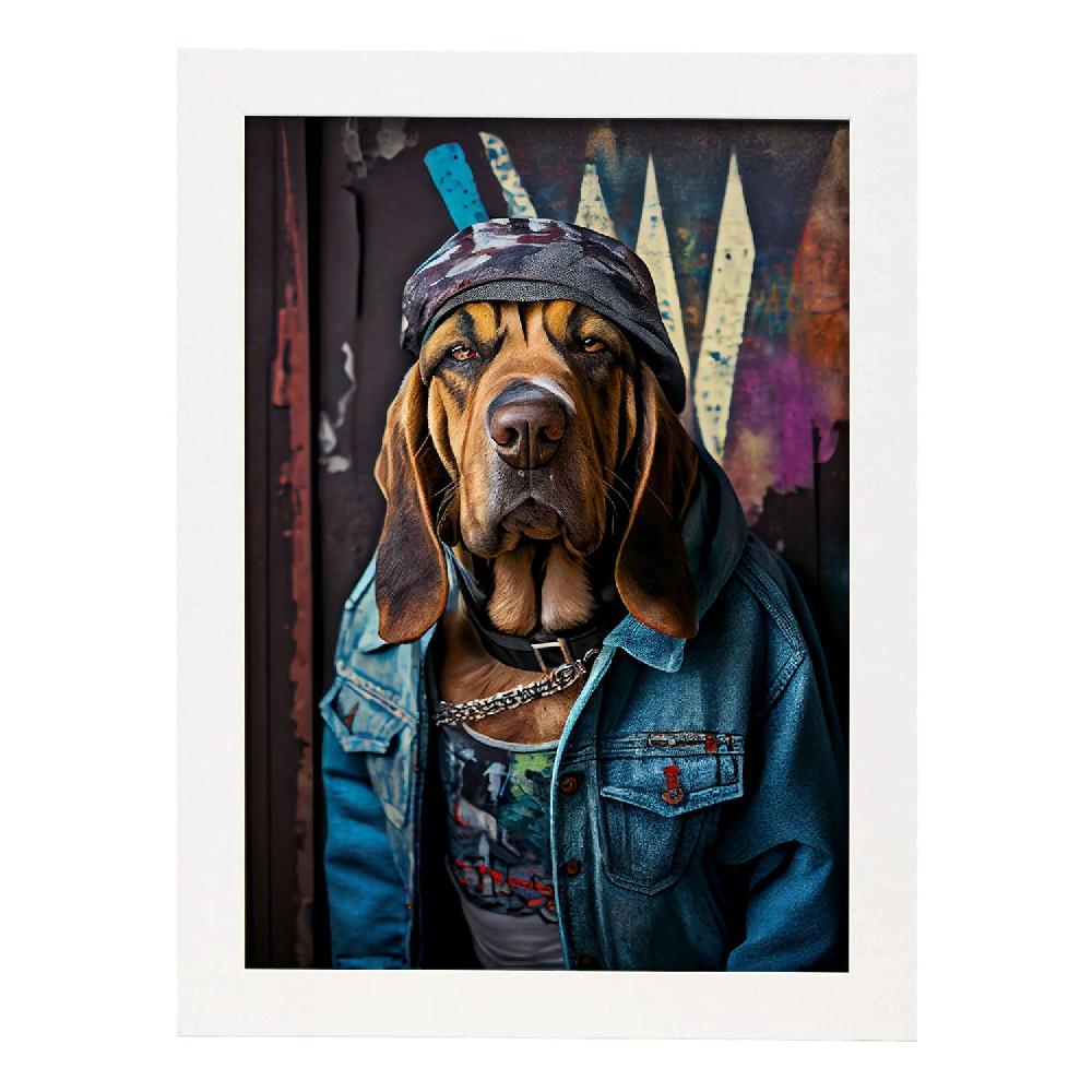 Nacnic Lámina Nacnic De Perro De San Huberto Curioso En Estilo Fotografía Colorida Con Ropa Humana