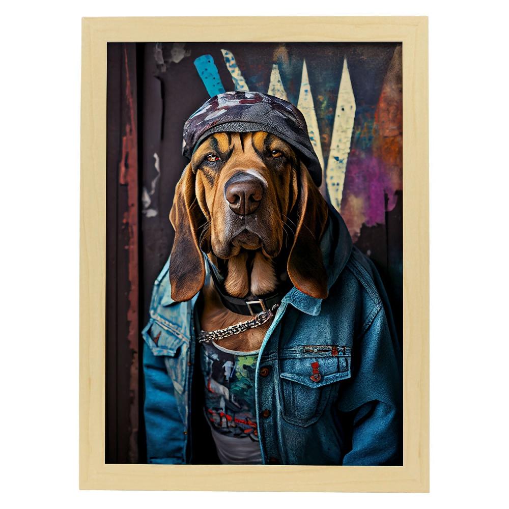 Nacnic Lámina Nacnic De Perro De San Huberto Curioso En Estilo Fotografía Colorida Con Ropa Humana