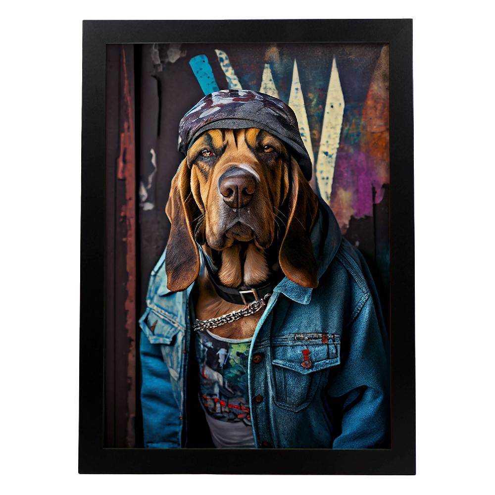 nacnic Lámina Nacnic de Perro de San Huberto Curioso en Estilo Fotografía Colorida con Ropa Humana