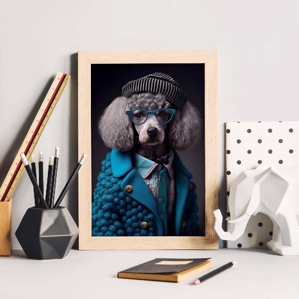 Nacnic Lámina Nacnic De Poodle Con Gafas En Estilo Fotografía A Color