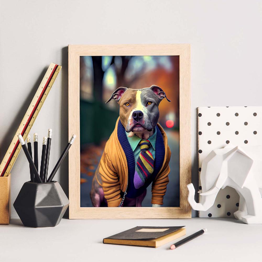 Nacnic Lámina Nacnic De Staffordshire Terrier Cariñoso En Fotografía A Color Con Ropa Humana