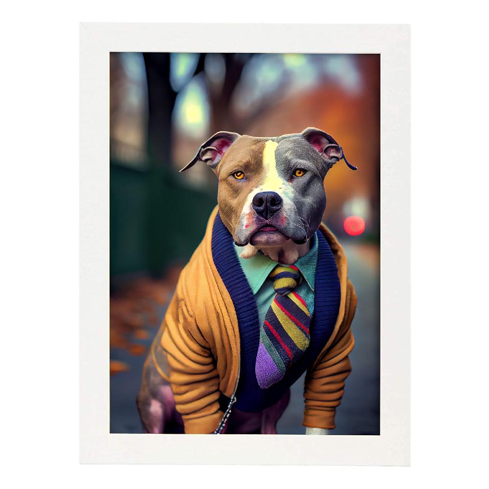 Nacnic Lámina Nacnic De Staffordshire Terrier Cariñoso En Fotografía A Color Con Ropa Humana
