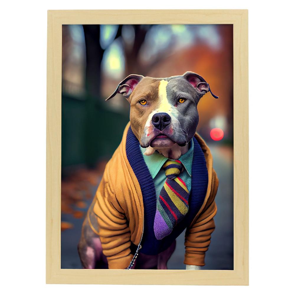 Nacnic Lámina Nacnic De Staffordshire Terrier Cariñoso En Fotografía A Color Con Ropa Humana