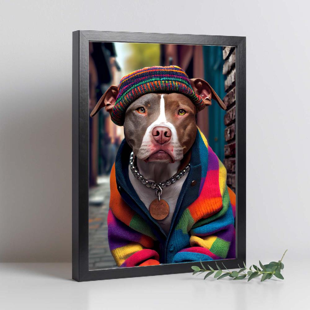 Nacnic Lámina Nacnic De Staffordshire Terrier Colorido Con Ropa Humana En Estilo Fotografía