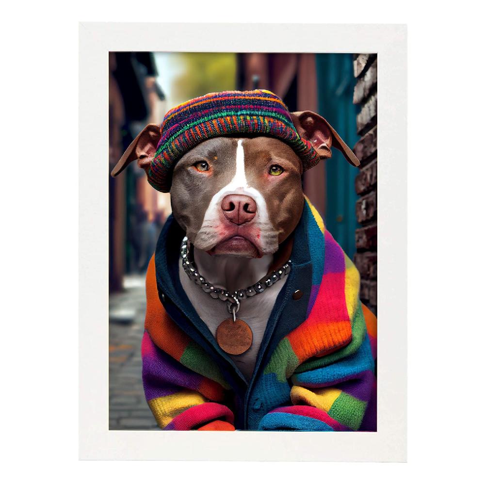 Nacnic Lámina Nacnic De Staffordshire Terrier Colorido Con Ropa Humana En Estilo Fotografía