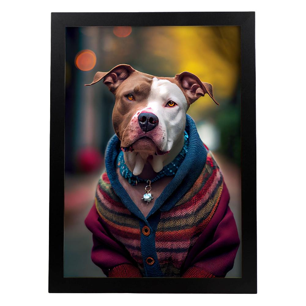 nacnic Lámina Nacnic de Staffordshire Terrier Cooperativo con Ropa Humana en Estilo Fotografía a Todo Color