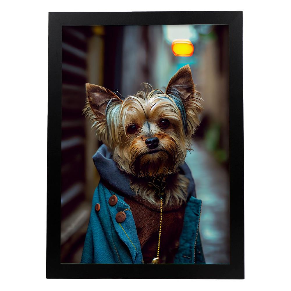 nacnic Lámina Nacnic de Yorkshire Terrier Curioso con Ropa Humana en Fotografía a Todo Color