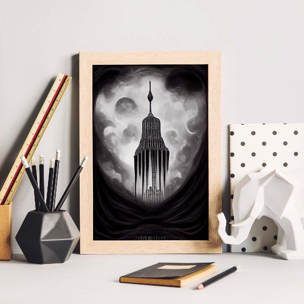 Nacnic Lámina Nacnic Empire State Estilo T. Burton Arte Gótico Y Oscuro