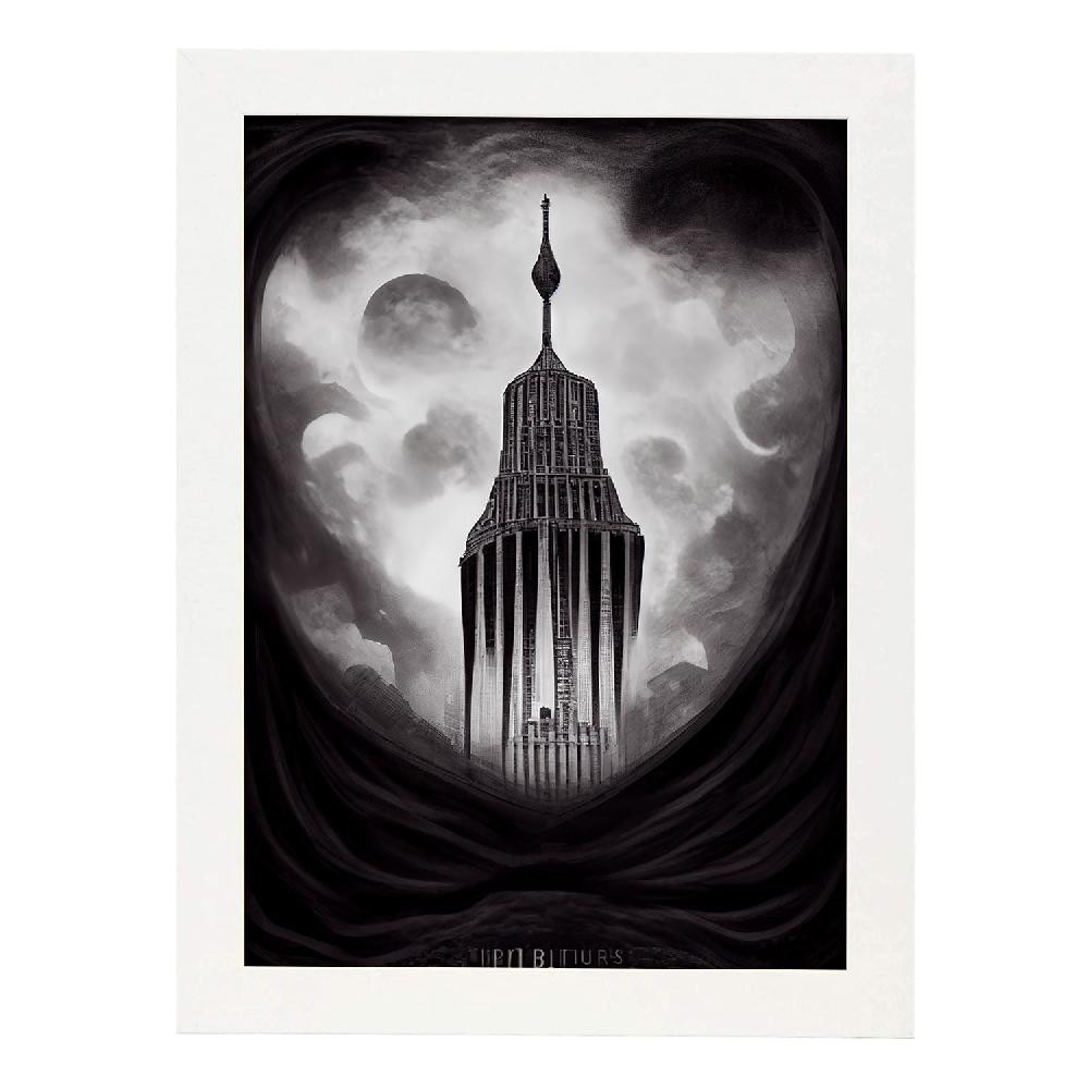 Nacnic Lámina Nacnic Empire State Estilo T. Burton Arte Gótico Y Oscuro