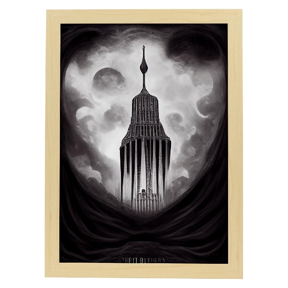 Nacnic Lámina Nacnic Empire State Estilo T. Burton Arte Gótico Y Oscuro