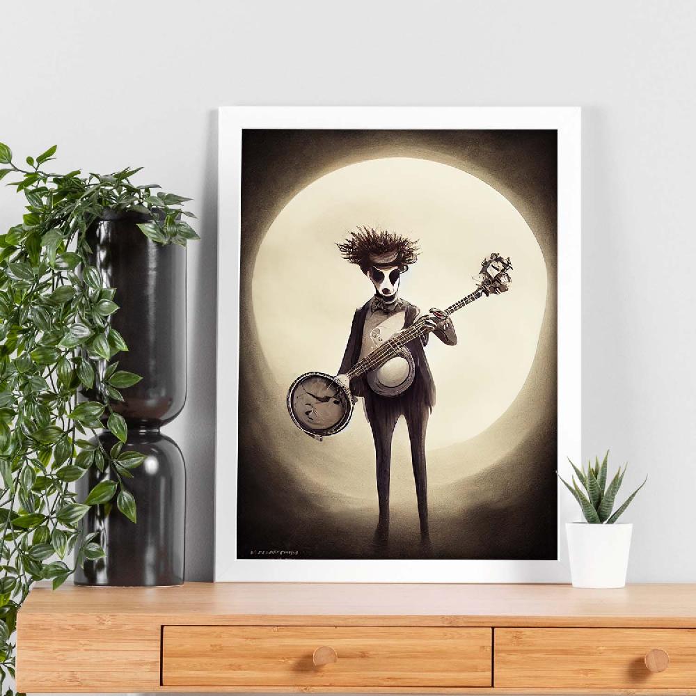 Nacnic Lámina Nacnic Estilo T. Burton Con Ilustración De Banjo Gótico Y Oscuro