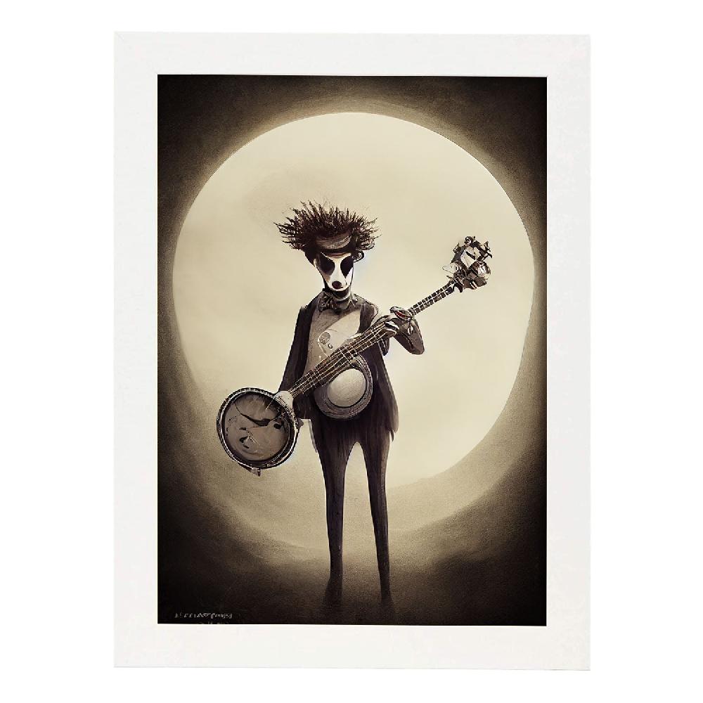 Nacnic Lámina Nacnic Estilo T. Burton Con Ilustración De Banjo Gótico Y Oscuro