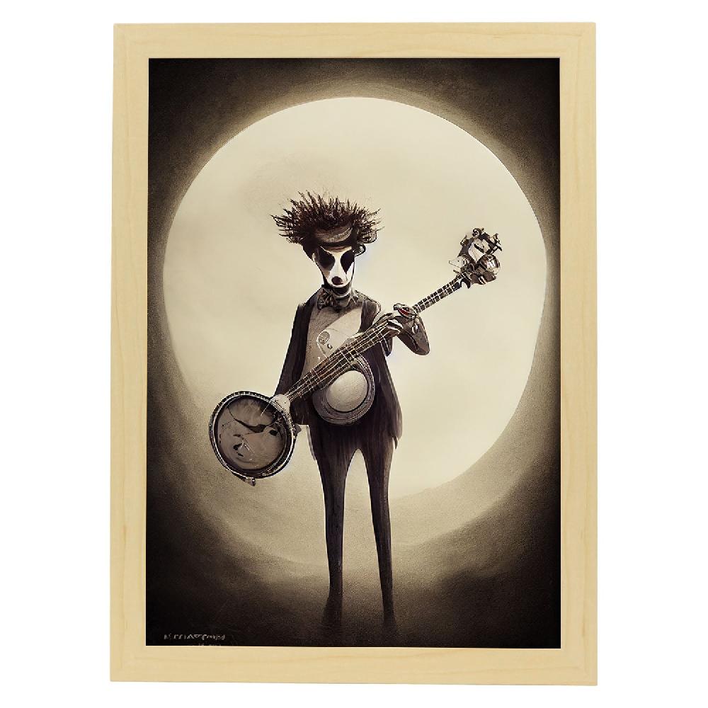 Nacnic Lámina Nacnic Estilo T. Burton Con Ilustración De Banjo Gótico Y Oscuro
