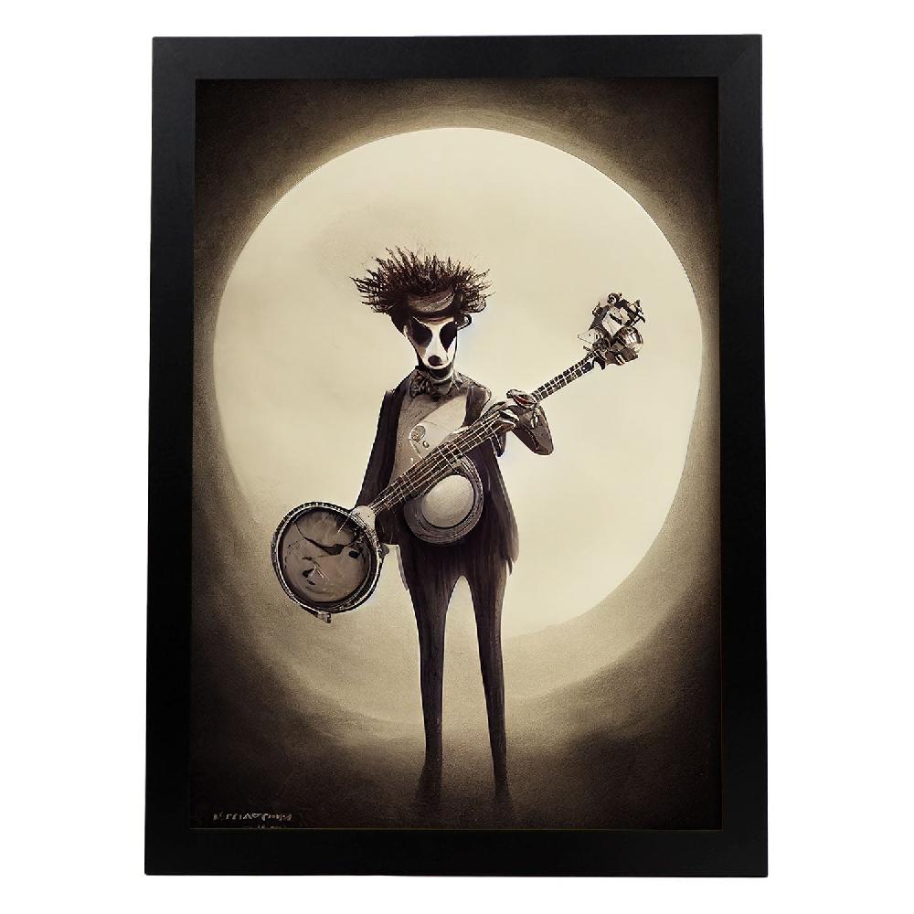 nacnic Lámina Nacnic Estilo T. Burton con Ilustración de Banjo Gótico y Oscuro