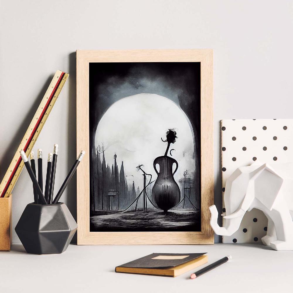 Nacnic Lámina Nacnic Estilo T. Burton De Violonchelo Racional En Arte Gótico Y Oscuro Para Decoración De Interiores