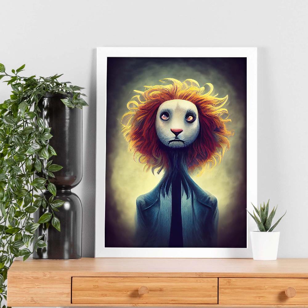 Nacnic Lámina Nacnic León Dinámico Estilo T. Burton En Arte Gótico Y Oscuro