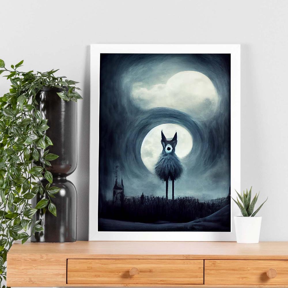 Nacnic Lámina Nacnic Lobo Empático Estilo T. Burton En Arte Gótico Y Oscuro