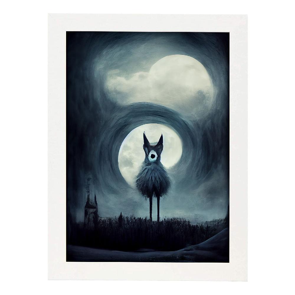 Nacnic Lámina Nacnic Lobo Empático Estilo T. Burton En Arte Gótico Y Oscuro