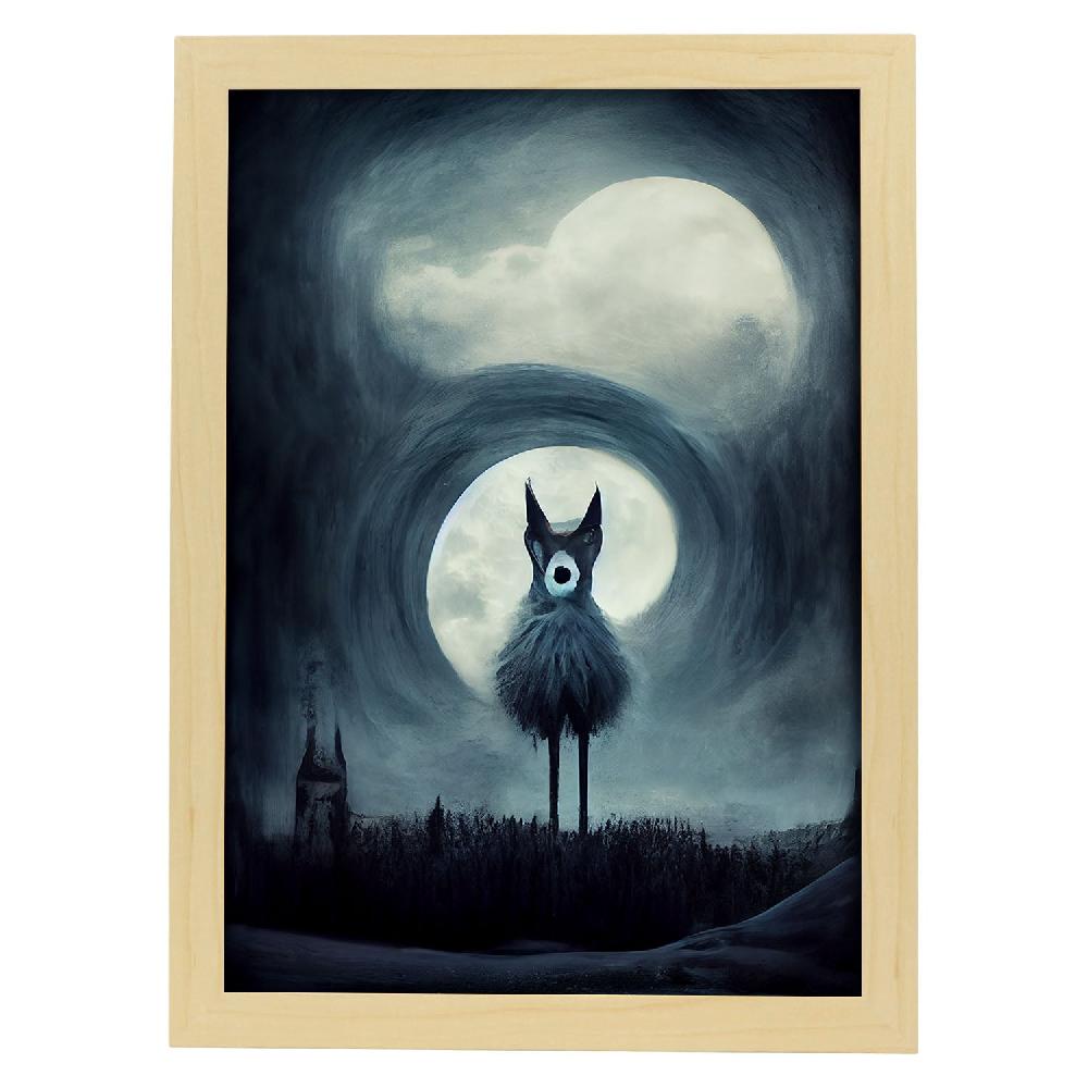 Nacnic Lámina Nacnic Lobo Empático Estilo T. Burton En Arte Gótico Y Oscuro