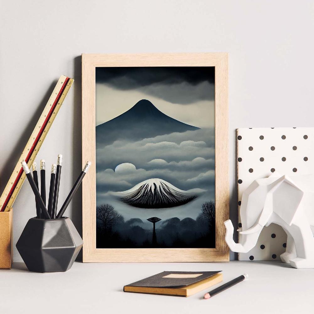 Nacnic Lámina Nacnic Monte Fuji Estilo T. Burton En Arte Gótico Y Oscuro