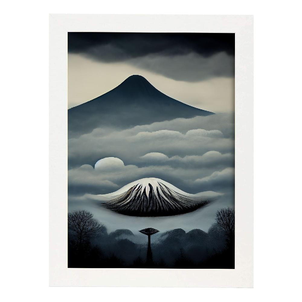 Nacnic Lámina Nacnic Monte Fuji Estilo T. Burton En Arte Gótico Y Oscuro