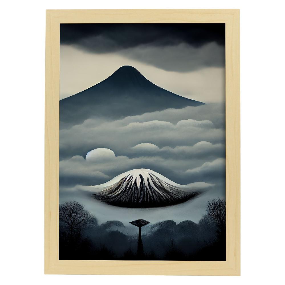 Nacnic Lámina Nacnic Monte Fuji Estilo T. Burton En Arte Gótico Y Oscuro